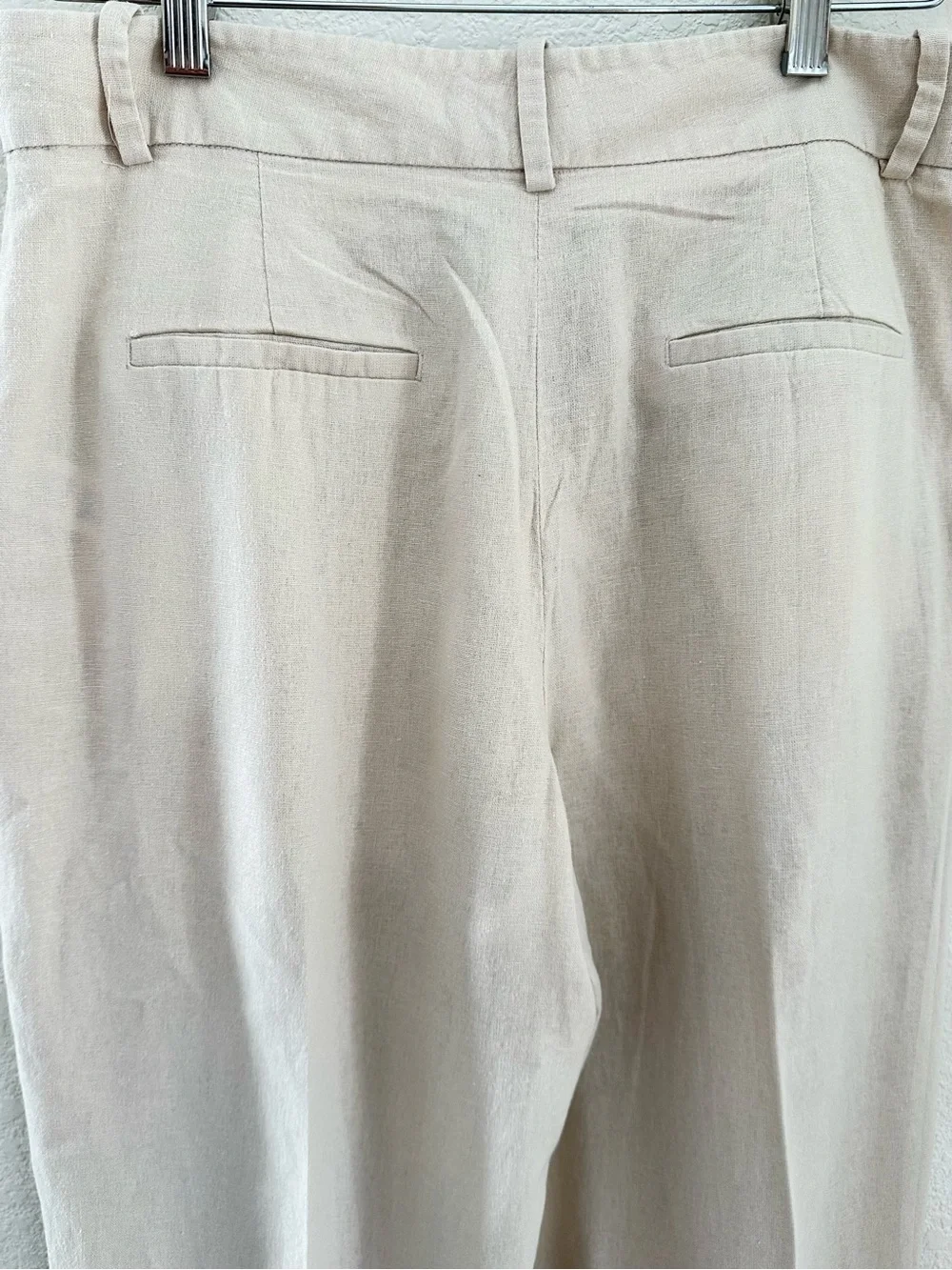 Zara High Rise Linen Blend Pleated Trousers Cream Beige Size M